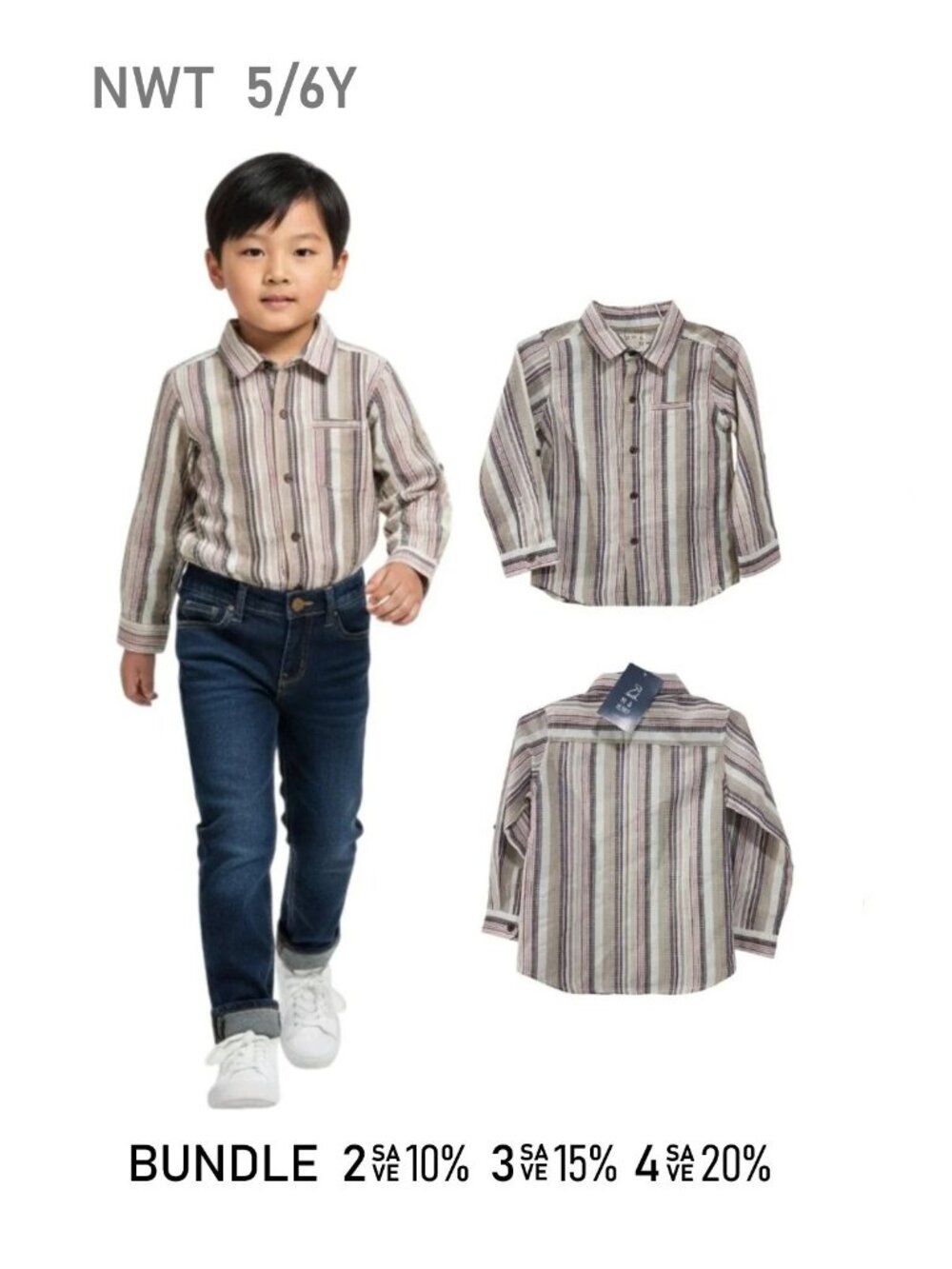 Me & Henry Multi-colors Stripe Woven Long Sleeve Button Down Shirt Size 5/6Y